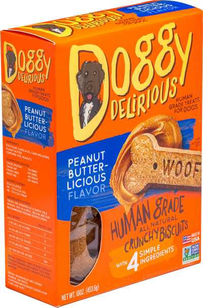 Doggy Delirious Human Grade Dog Treats Peanut Butter 16oz Doggy